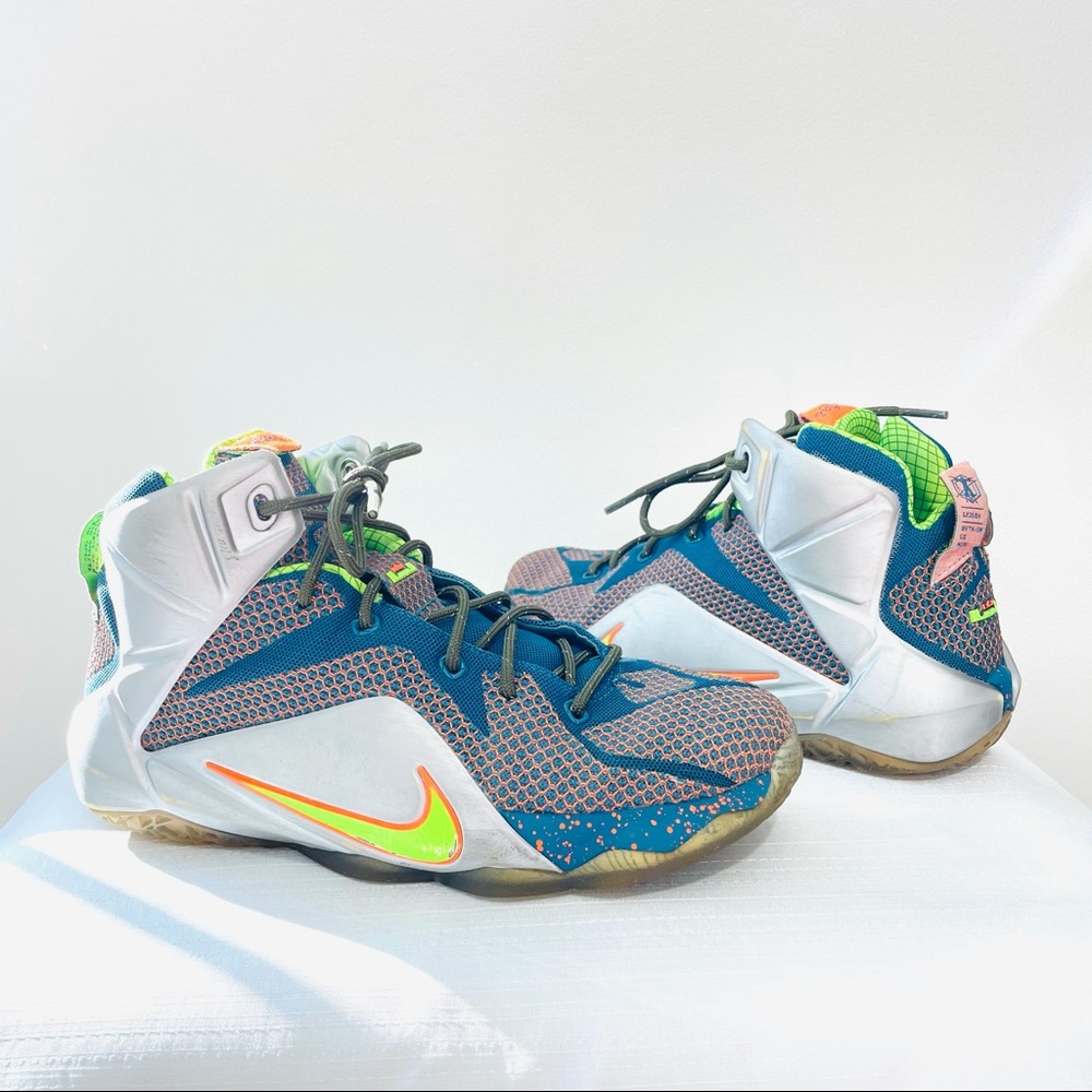 Nike LeBron XII GS 12 'Trillion Dollar Man' Reflective Blue/Bright Orange 6.5Y - Picture 4 of 15